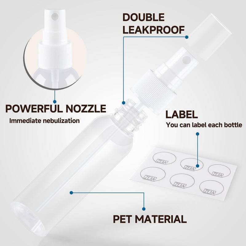 ZEJIA Small Spray Bottle 2OZ, Plastic Travel Spray Bottle, Refillable Mini Spray Bottle for Face, Liquids, Perfume, with Labels (3 Pack) - Image 3
